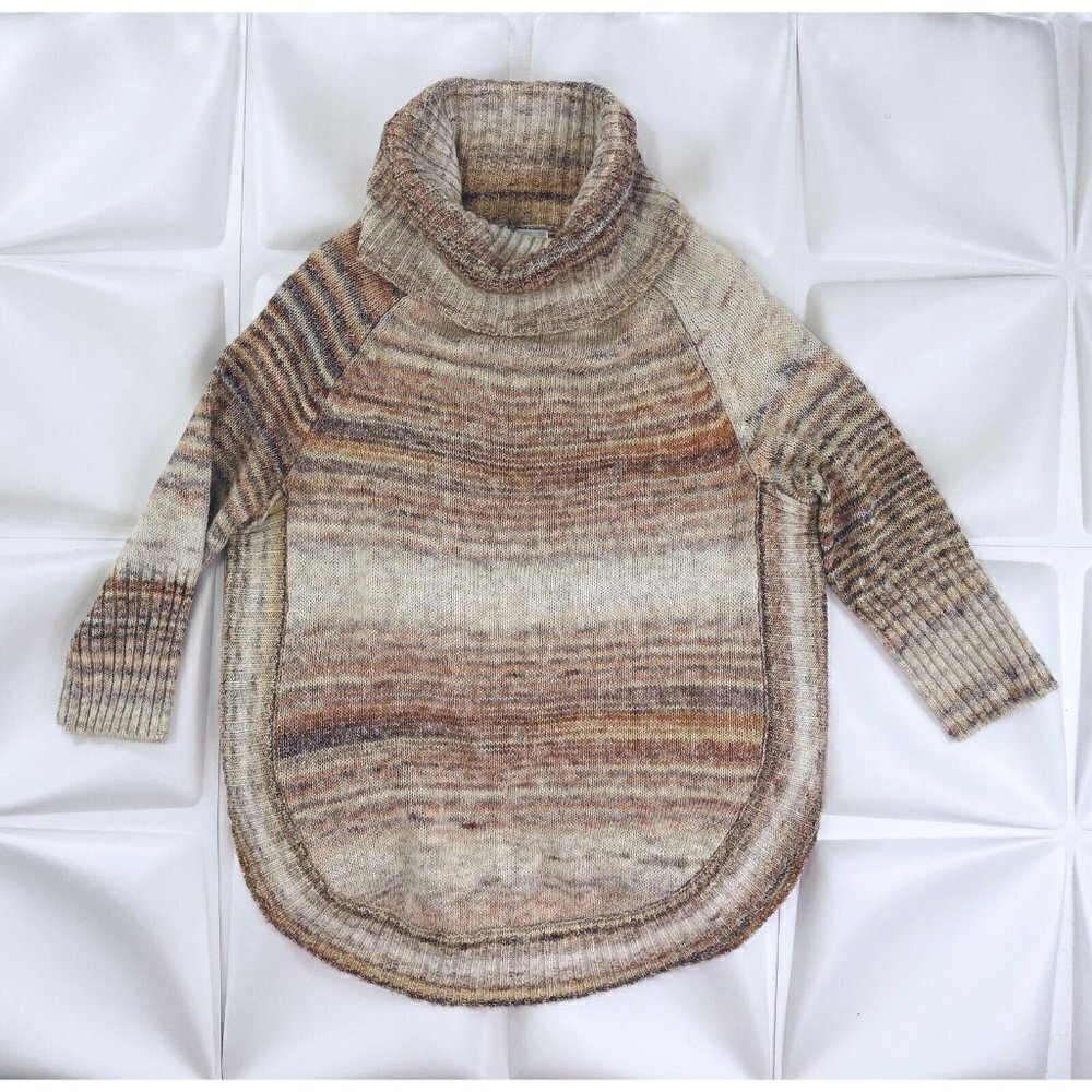 NWT Ponsesa Sz M Striped Cowl Neck Knit Sweater Circle Hem Multi Womens NEW